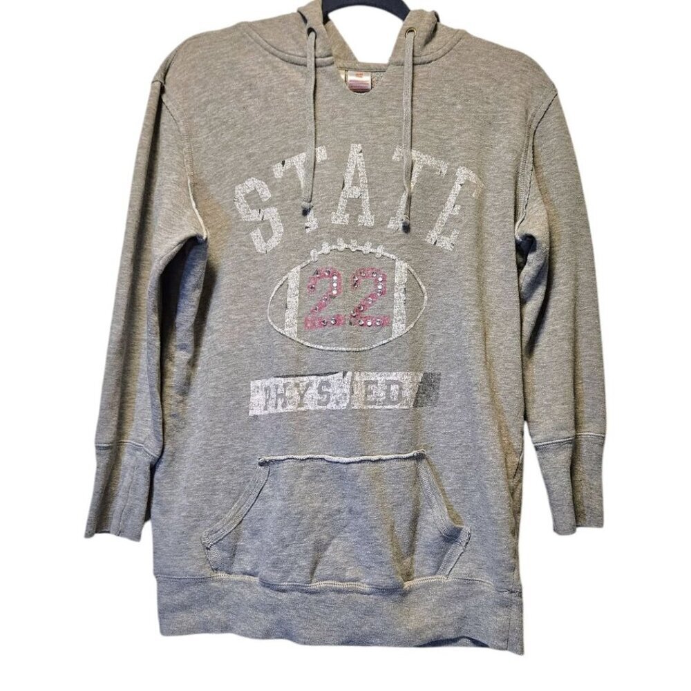NOBO No Boundaries Embellished Y2K "State 22 Phys Ed" Gray Hoodie M